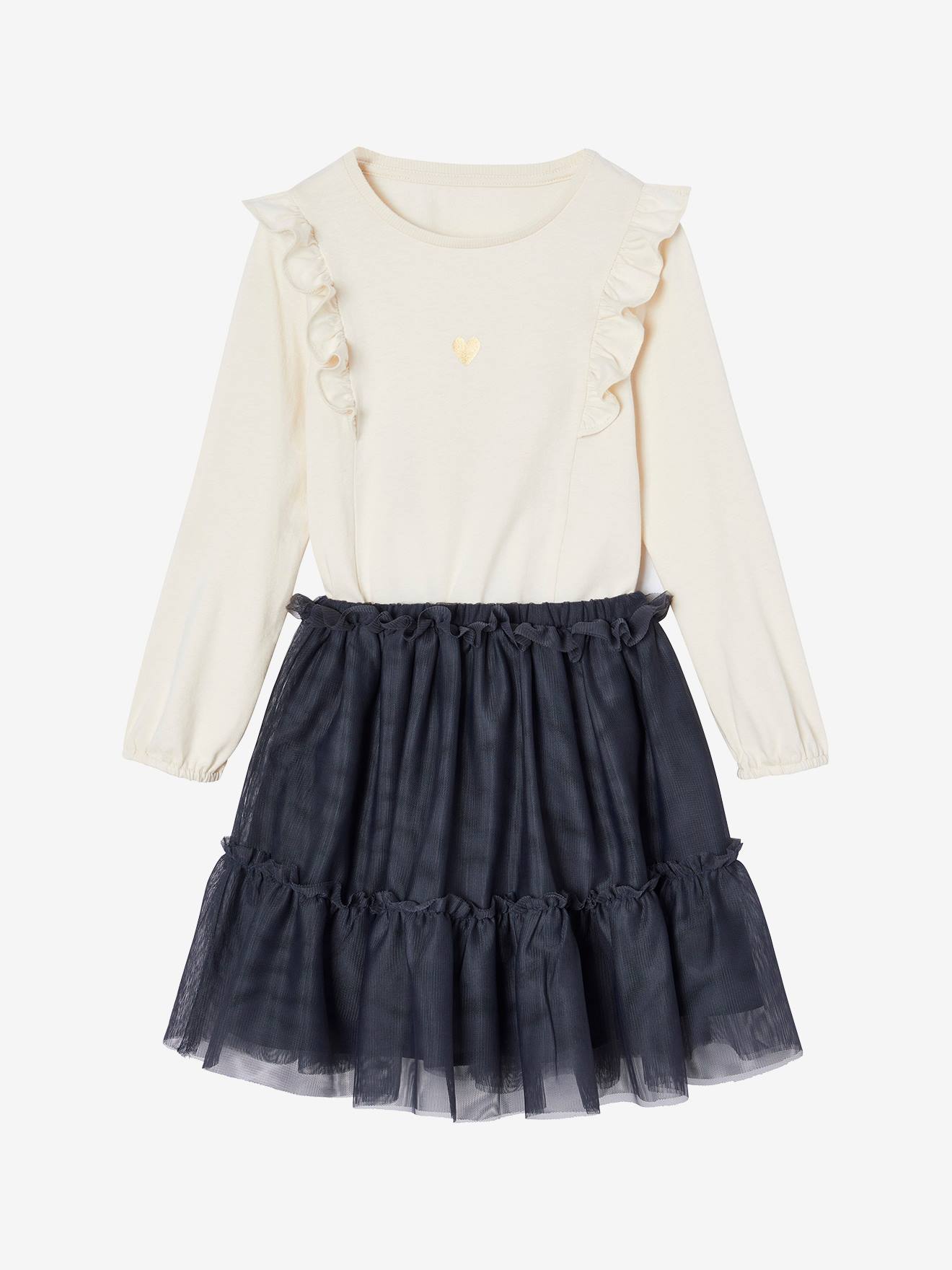 Vertbaudet Set Shirt Met Ruches En Tule Rokje Voor Meisjes Antraciet