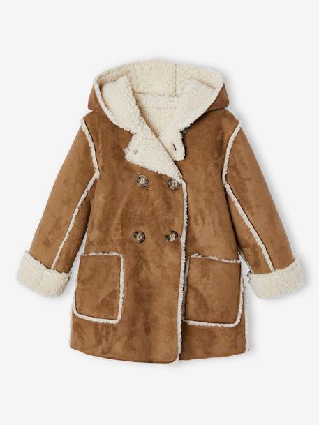 Fille-Manteau, veste-Manteau à capuche en peau lainée réversible fille