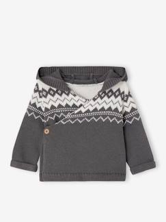 Baby-Trui, vest, sweater-Babyvest met capuchon van jacquard tricot