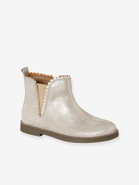 Boots cuir fille élastiquées collection maternelle marine+or - vertbaudet enfant 
