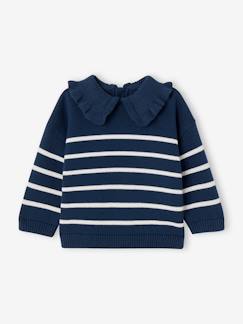 Baby-Trui, vest, sweater-Trui-Gestreepte trui met kraag met ruches Bébé