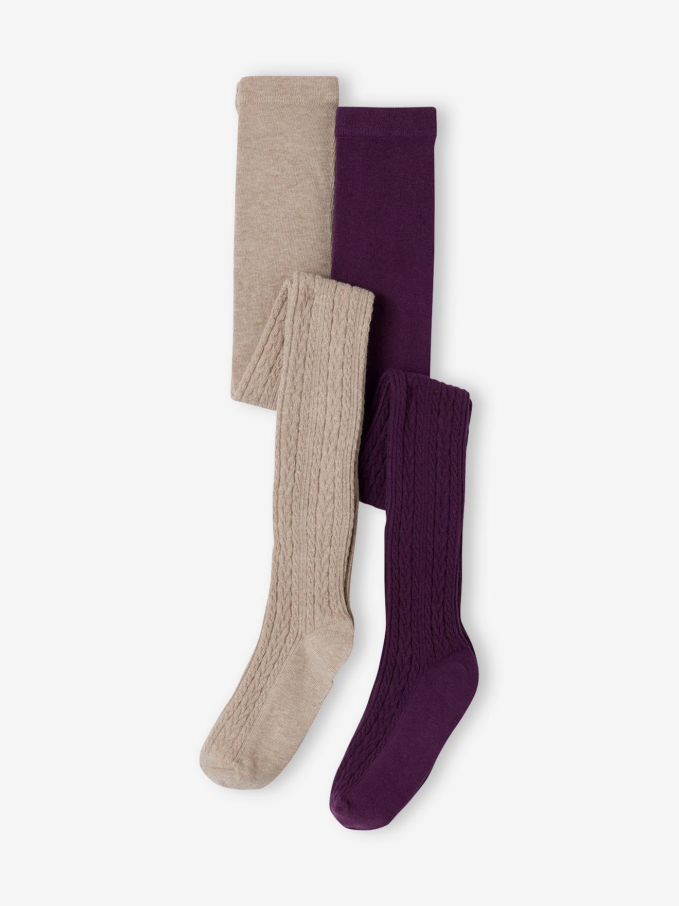 Vertbaudet Set Van 2 Gebreide Maillots Voor Meisjes Aubergine