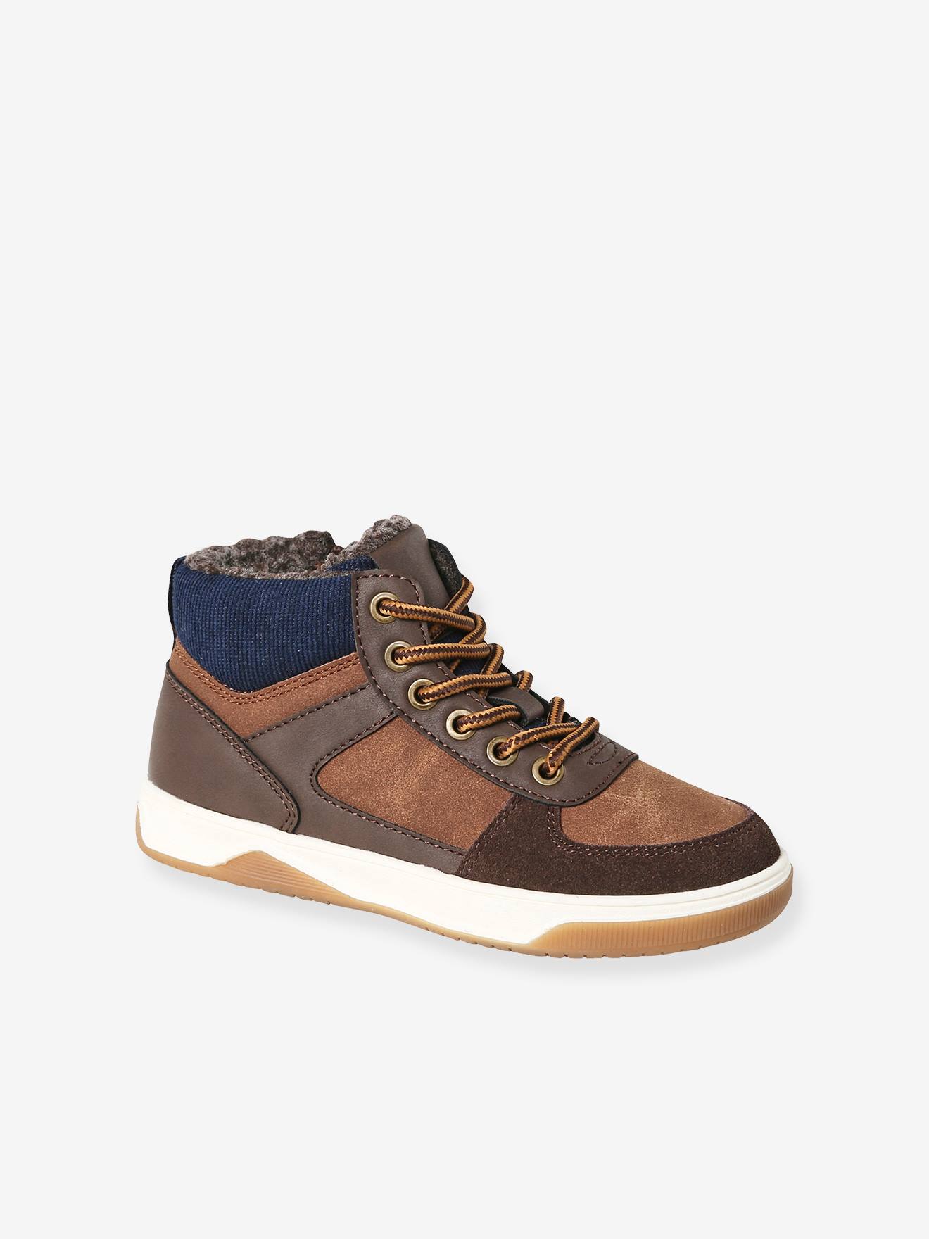 Hoge met bont gevoerde jongenssneakers veters en ritsen bruin