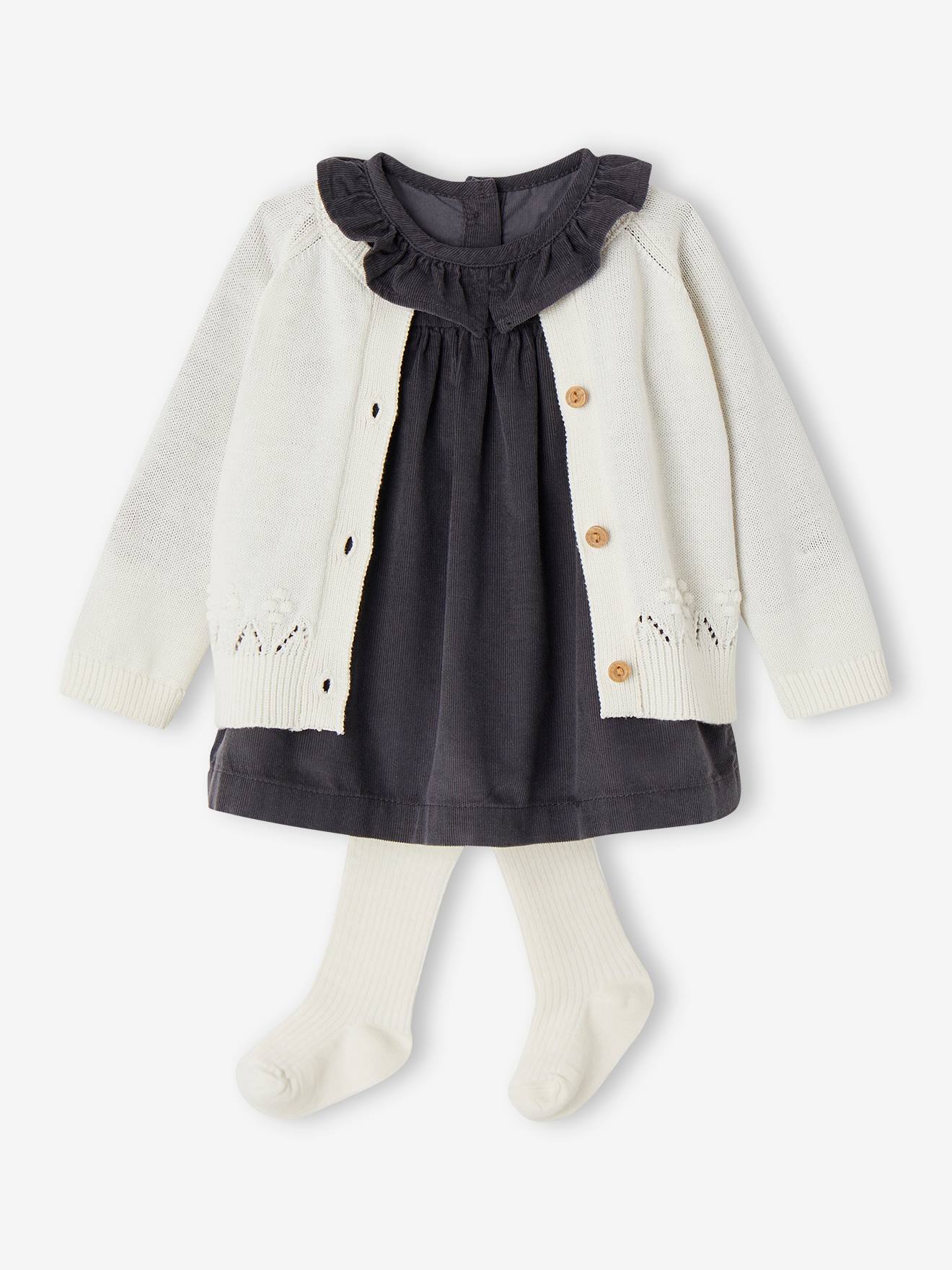 Vertbaudet Set Jurk, Sierlijke Gilet En Maillot Meisjesbaby Leiblauw