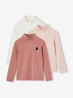 Meisje-T-shirt, souspull-Set van 3 T-shirts BASICS met opstaande kraag voor meisjes