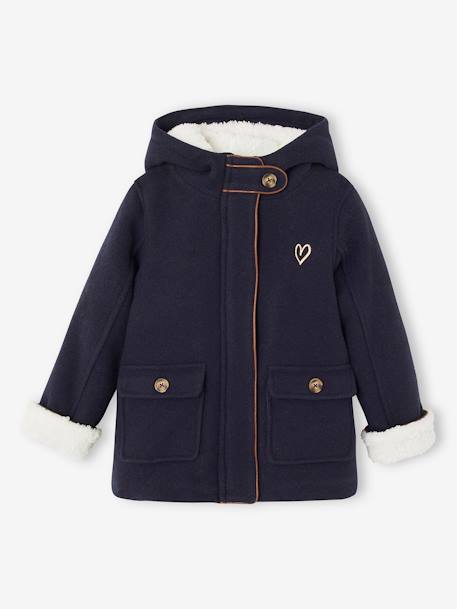 Fille-Manteau, veste-Manteau à capuche en drap de laine fille doublé sherpa