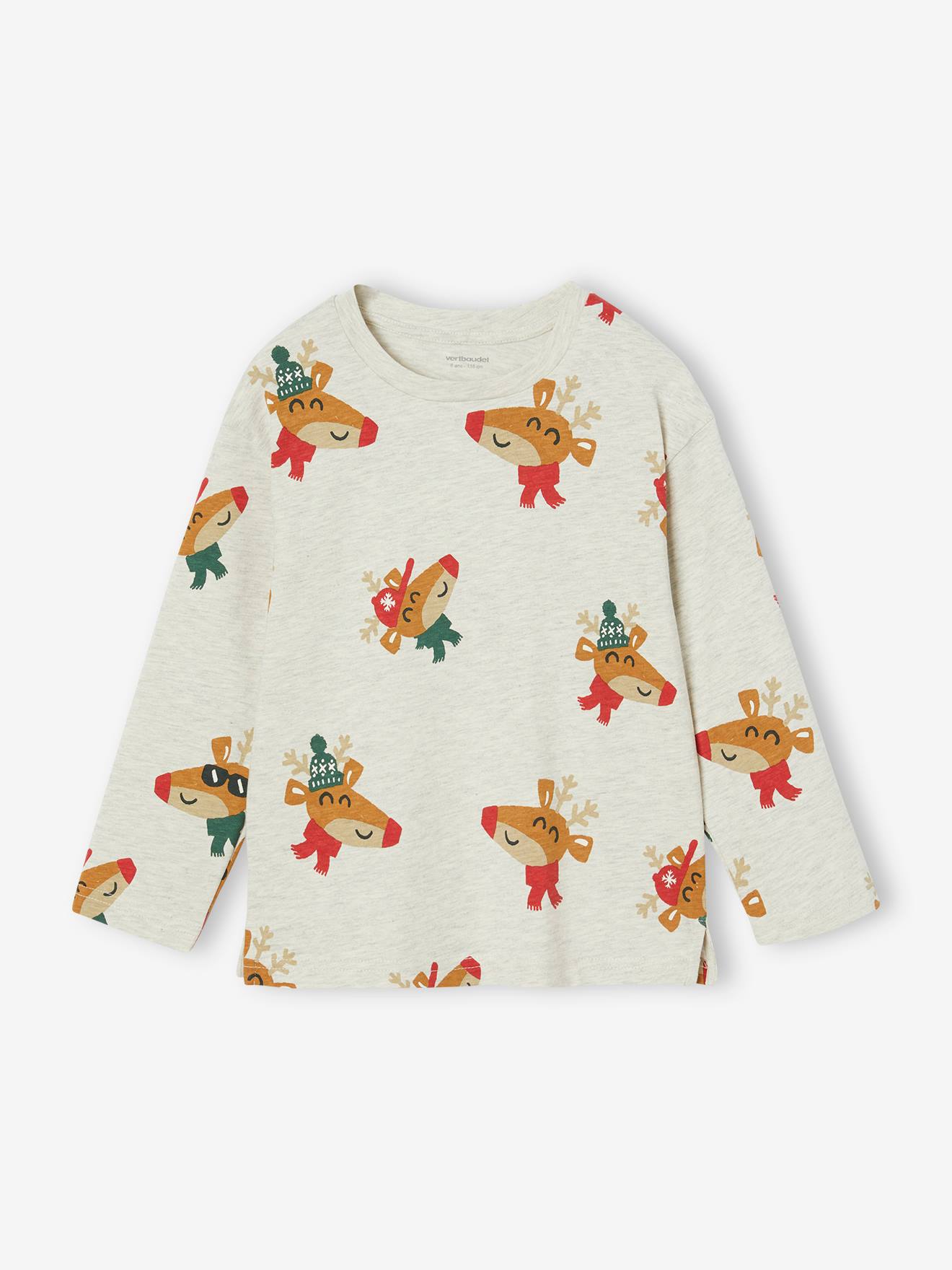 Vertbaudet Kerstshirt Met Leuke Rendiermotiefjes Voor Jongens Gemêleerd Wit