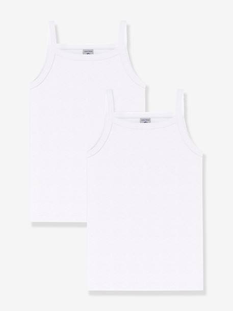 Fille-T-shirt, sous-pull-T-shirt-Lot de 2 chemises à bretelles blanches Petit Bateau
