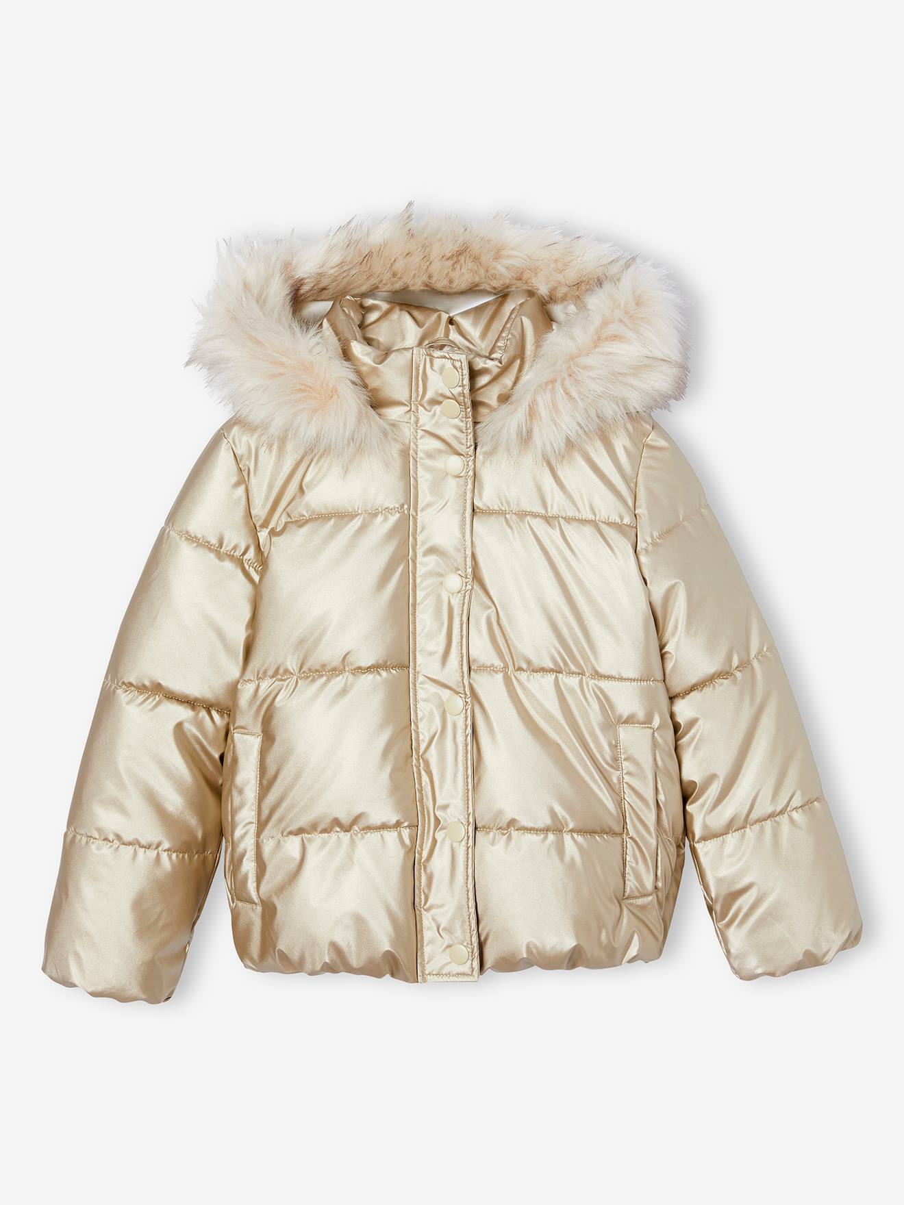 Vertbaudet Donsjack Met Capuchon Voor Meisjes Met Fleece Voering Goud