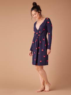 Vêtements de grossesse-Pyjama, homewear-Kit Maternité "Mon coeur" chemise de nuit grossesse + body bébé + pochon ENVIE DE FRAISE