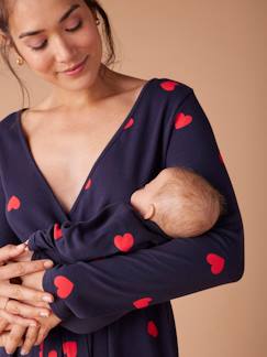 Vêtements de grossesse-Allaitement-Kit Maternité "Mon coeur" chemise de nuit grossesse + body bébé + pochon ENVIE DE FRAISE