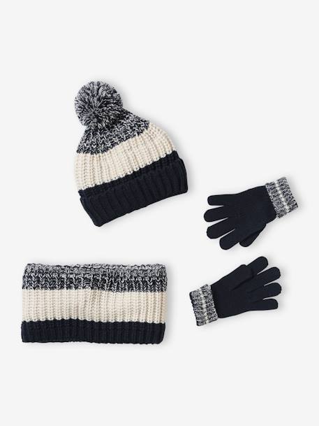 Garçon-Ensemble colorblock bonnet + snood + gants garçon