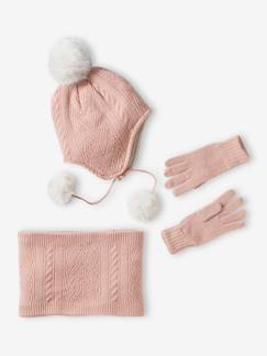 Meisje-Accessoires-Meisjesmuts, sjaal, handschoenen-Gebreide set met muts + snood + handschoenen