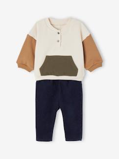 Bébé-Ensemble-Ensemble bébé sweat en molleton + pantalon en velours