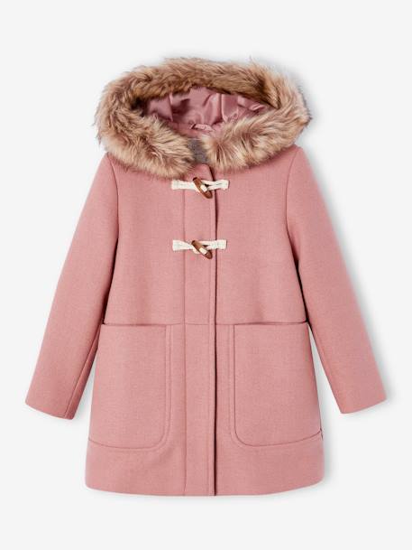 Fille-Manteau, veste-Duffle-coat à capuche en drap de laine fille fermé par brandebourgs