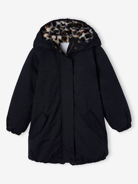 Parka fille à capuche doublée imitation fourrure bois de rose+camel+marine+noir+prune+vert foncé - vertbaudet enfant 