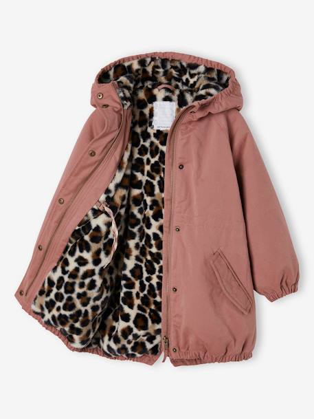 Parka fille à capuche doublée imitation fourrure bois de rose+camel+marine+noir+prune+vert foncé - vertbaudet enfant 