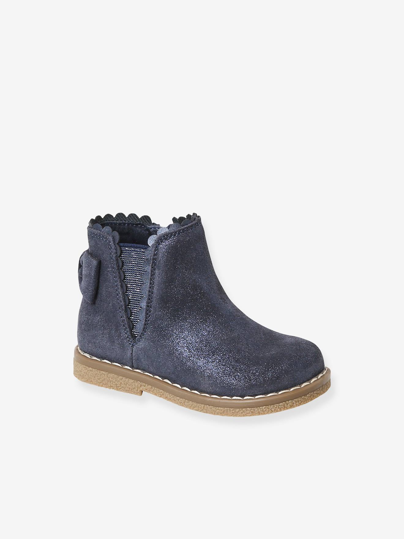 Vertbaudet Elastische Leren Laarsjes Voor Meisjesbaby's Marineblauw