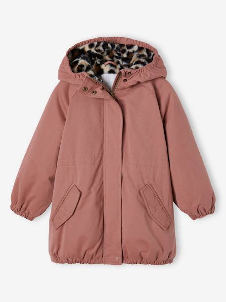 Parka fille à capuche doublée imitation fourrure bois de rose+camel+marine+noir+prune+vert foncé - vertbaudet enfant 