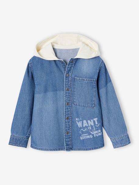 Chemise à capuche animation patchs en denim garçon  - vertbaudet enfant