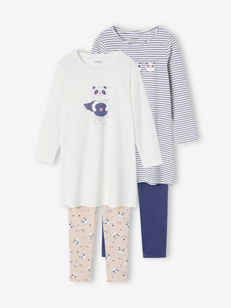 Fille-Pyjama, surpyjama-Lot de 2 chemises de nuit motif panda + leggings fille