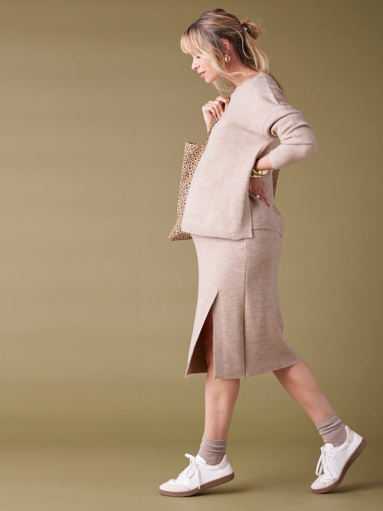 Envie De Fraise Set Met Trui En Rok Van Tricot Taupe
