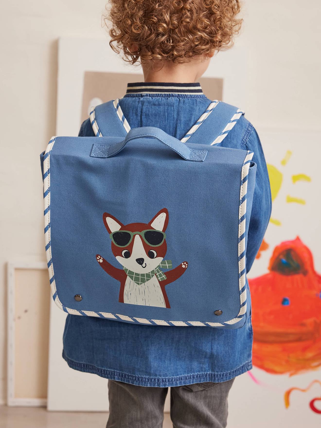 Vertbaudet Jongensschooltas Vos Blauw
