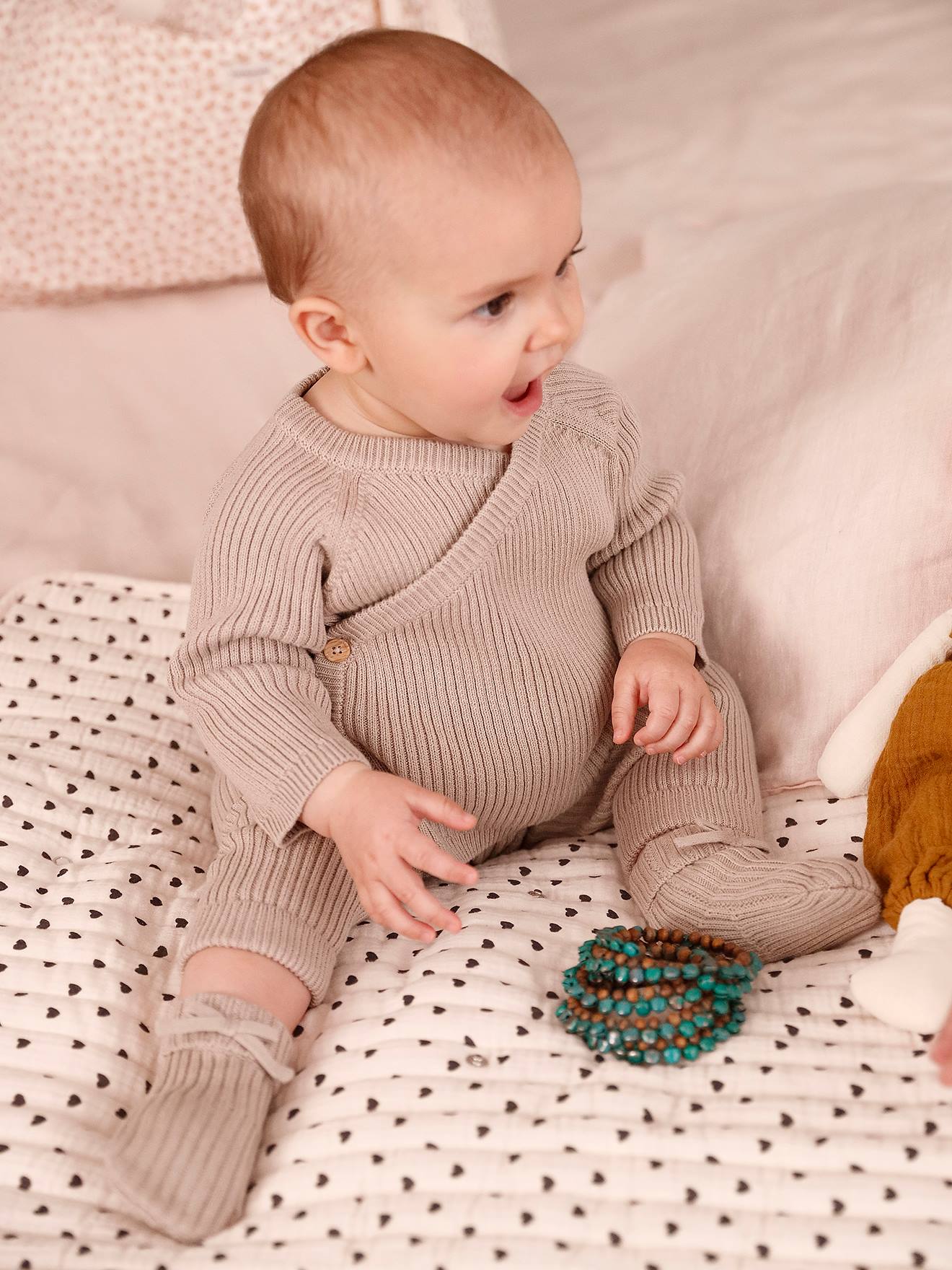 Vertbaudet Babyset Met Gebreide Broek + Sokjes Beige