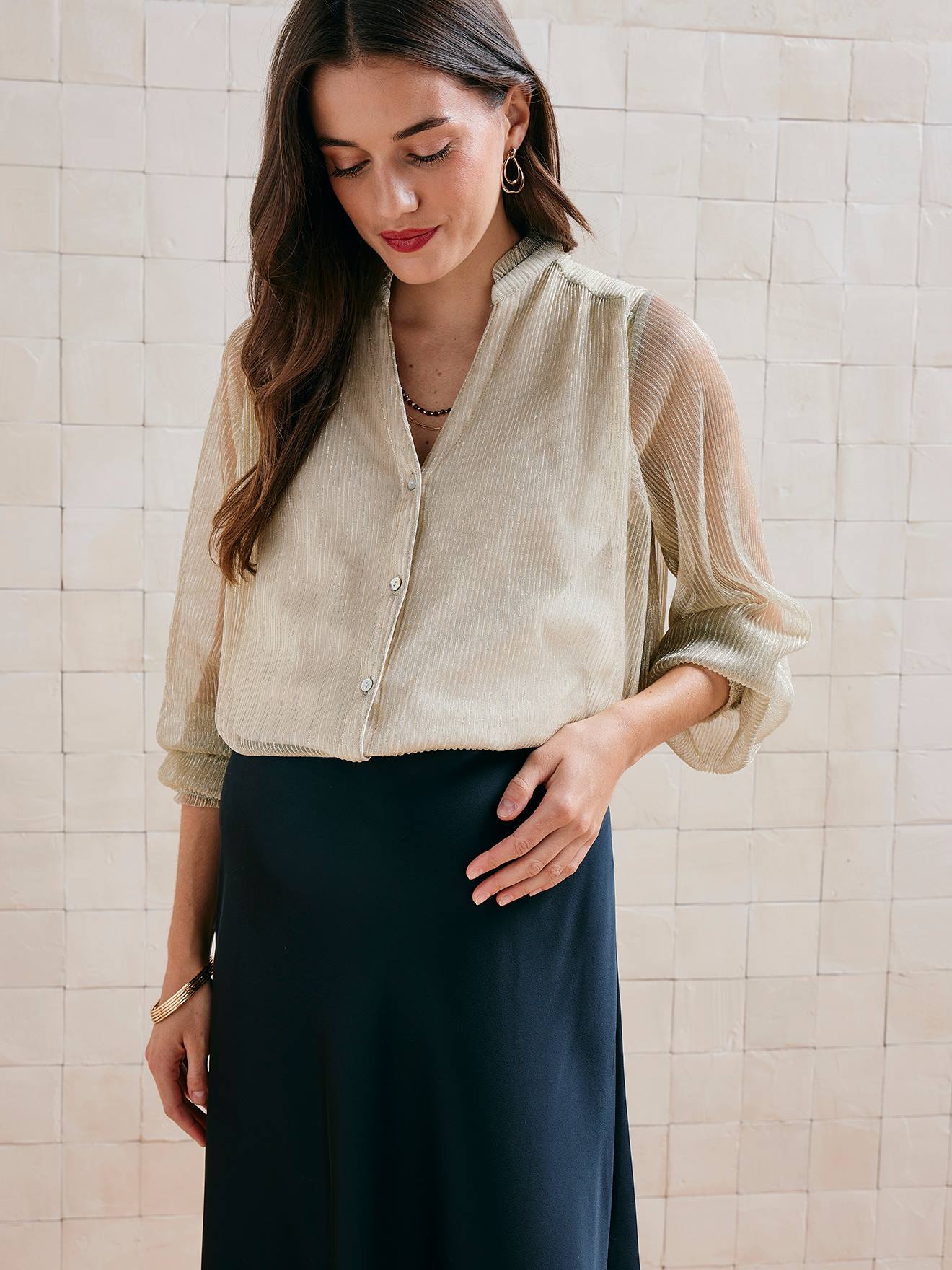 Vertbaudet Zwangerschapsblouse Van Tule En Lurex® Goud