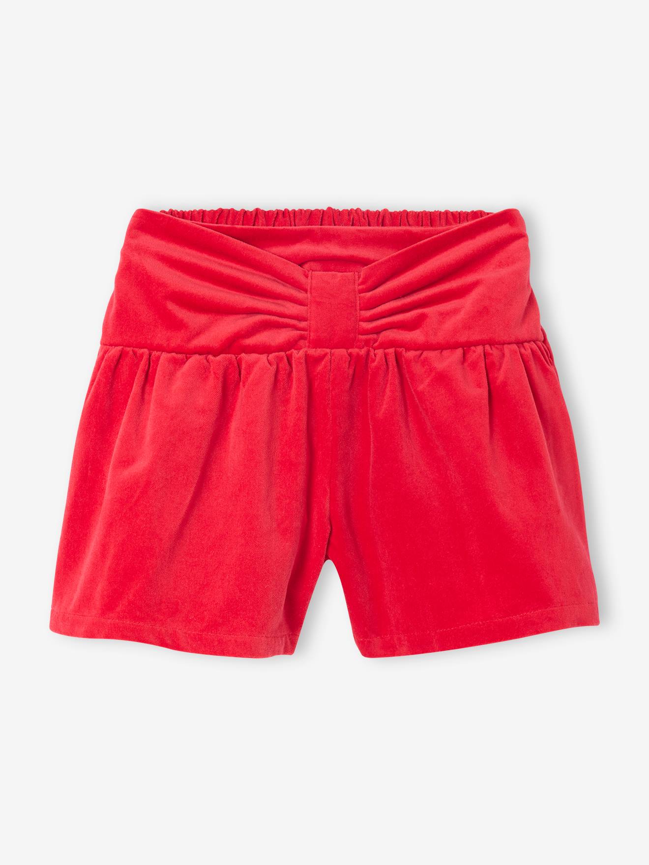 Vertbaudet Meisjesshort Van Glad Fluweel Met Geknoopt Effect Vooraan Rood