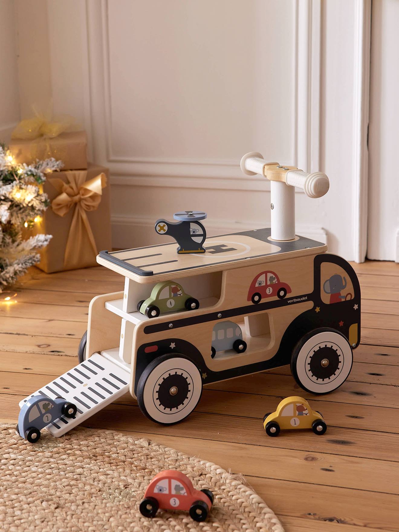 Porteur garage voitures en bois FSC® - bleu