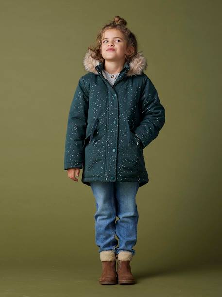 Fille-Manteau, veste-Parka à paillettes glitter fille doublée fausse fourrure