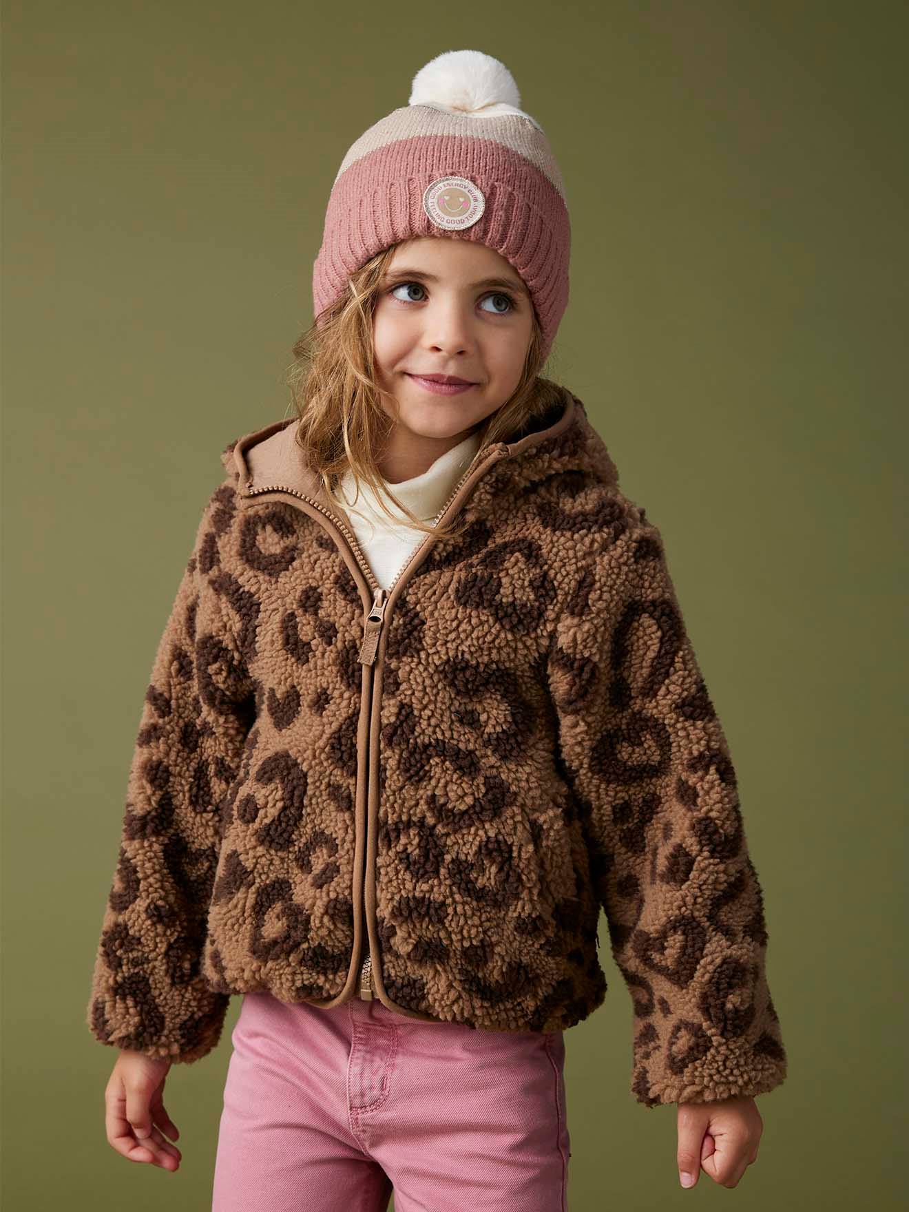 Vertbaudet Vest Met Luipaardprint En Capuchon Van Sherpa Meisje Bruin, Bedrukt