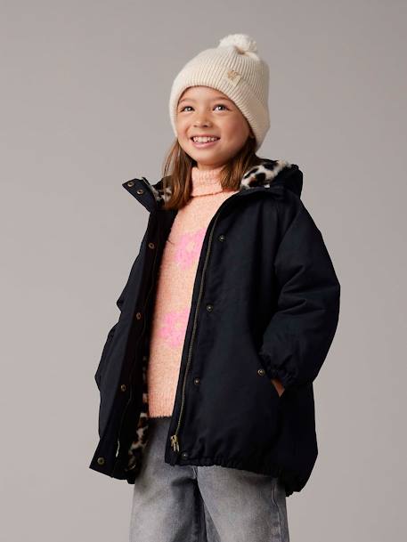 Parka fille à capuche doublée imitation fourrure bois de rose+camel+marine+noir+prune+vert foncé - vertbaudet enfant 