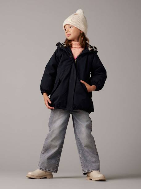 Parka fille à capuche doublée imitation fourrure bois de rose+camel+marine+noir+prune+vert foncé - vertbaudet enfant 