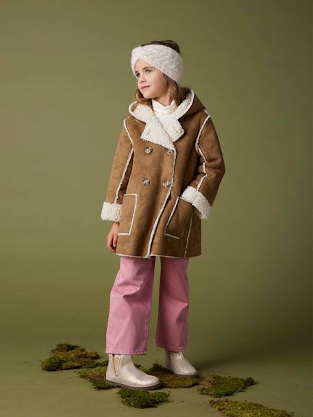 Fille-Manteau, veste-Manteau à capuche en peau lainée réversible fille