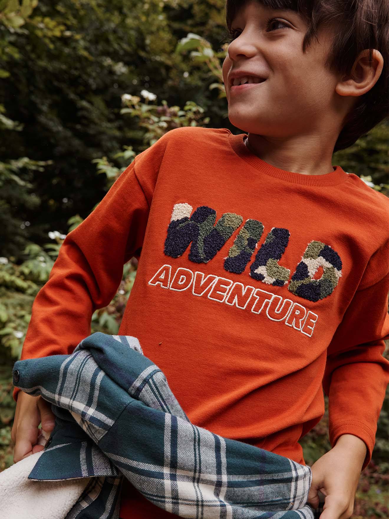 Vertbaudet Jongensshirt Met Wild-motief In Bouclé Roest