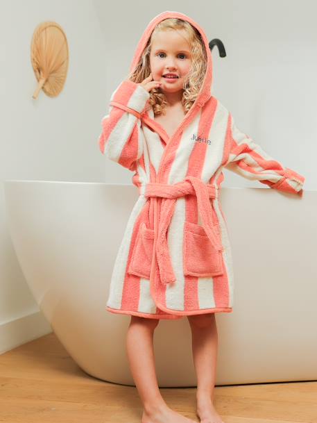 Peignoir de bain Enfant rayures TRANSAT personnalisable, avec coton recyclé rayé jaune+rayé rose+rayé vert+rayé violet - vertbaudet enfant 