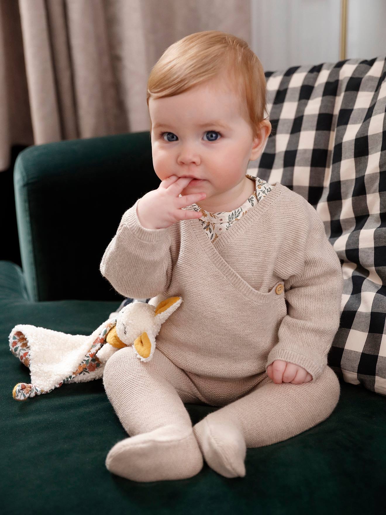 Vertbaudet Tricot Babybroekje Met Voetjes Katoen/wol Gemêleerd Beige