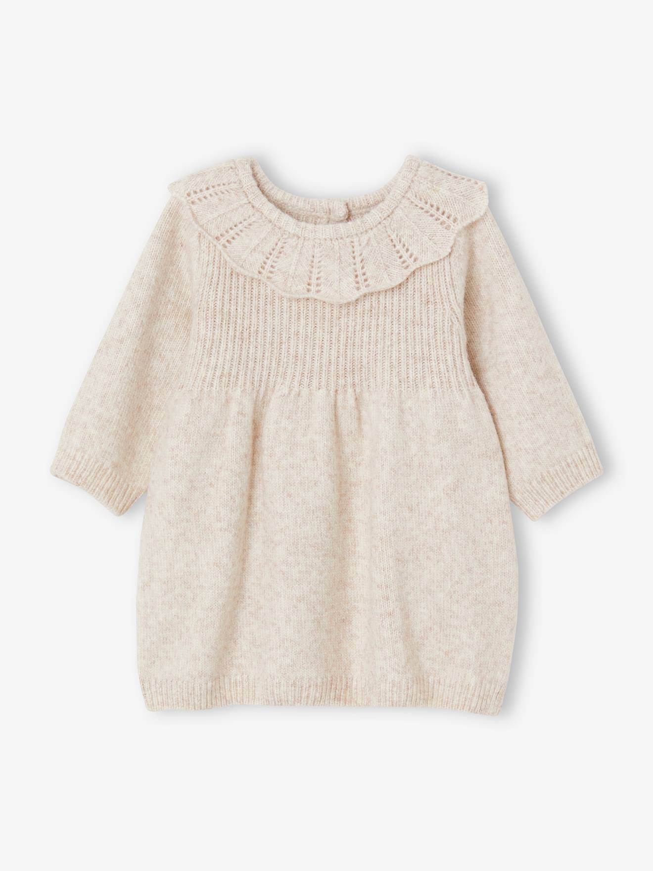 Vertbaudet Gebreid Babyjurkje Met Kraagje Gemêleerd Beige