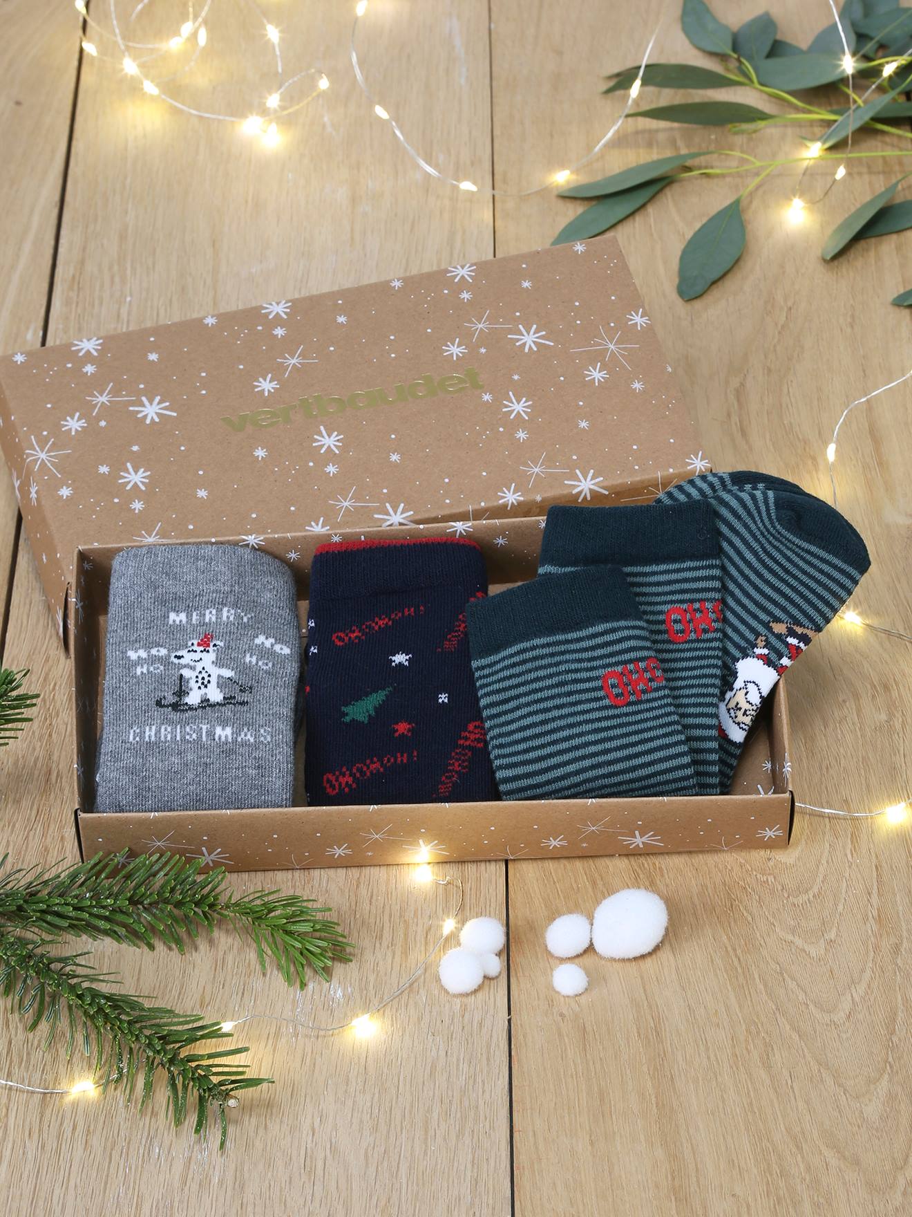 Vertbaudet Kerstpakket Met 3 Paar Jongenssokken Nachtblauw