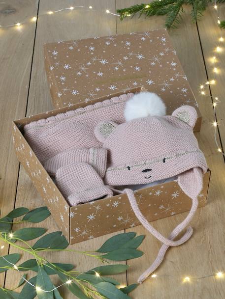 Bébé-Coffret Noël bébé fille bonnet + snood + moufles