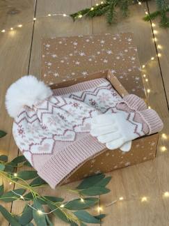 -Coffret de Noël Jacquard fille ensemble bonnet + snood + gants