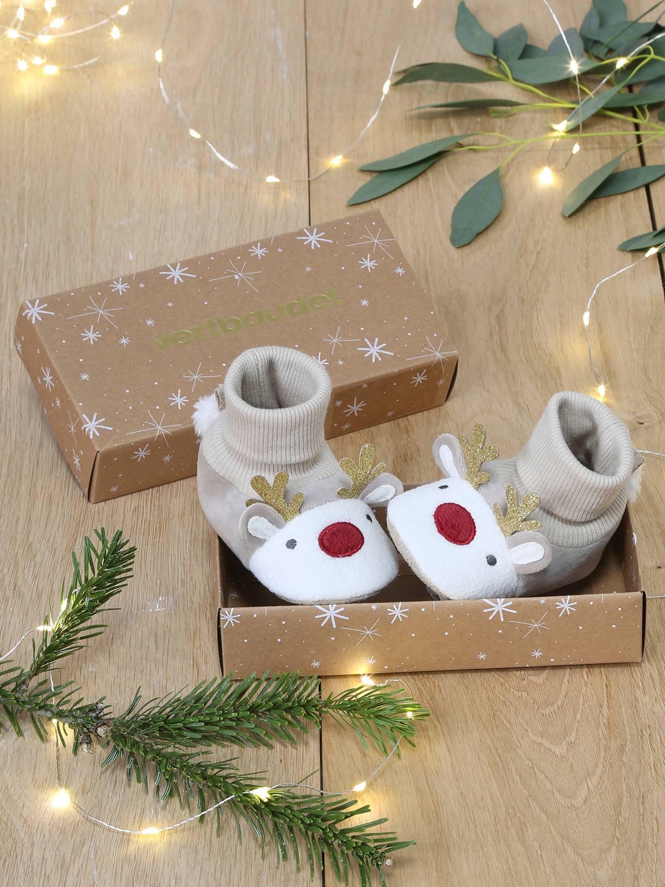 Vertbaudet Kerstslofjes Rendier Beige