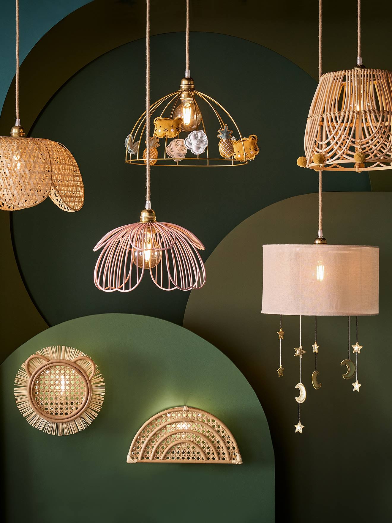 Abat-jour En Rotin Pour Lustre - Design Moderne Naturel, Diamètre ~16-18 Cm - Décoration Salon, Chambre, Restaurant - Rétro Et Tendance - 10