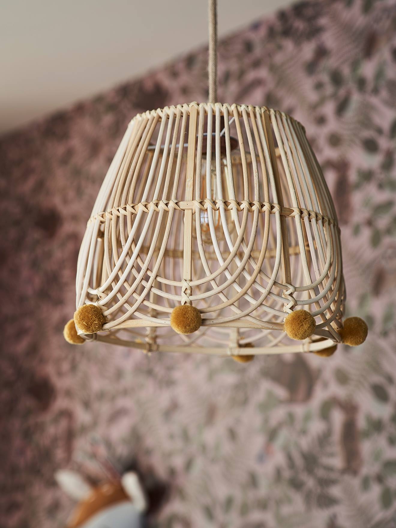 Vertbaudet Lampenkap Pompons Voor Rotan Lamp Bruin