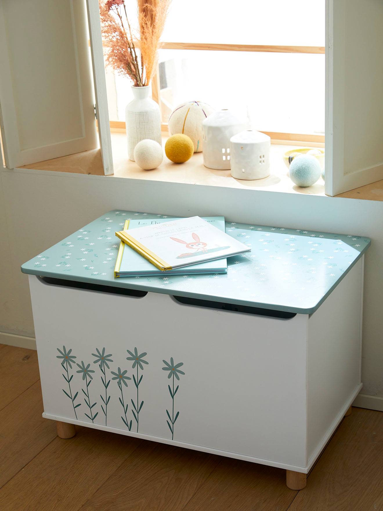 Coffre à jouets MARGUERITE - vert sauge, Chambre et rangement