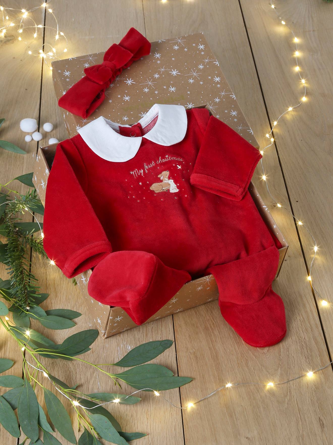 Vertbaudet Baby Weihnachts-Geschenkset, Strampler & Haarband Oeko-Tex Rood
