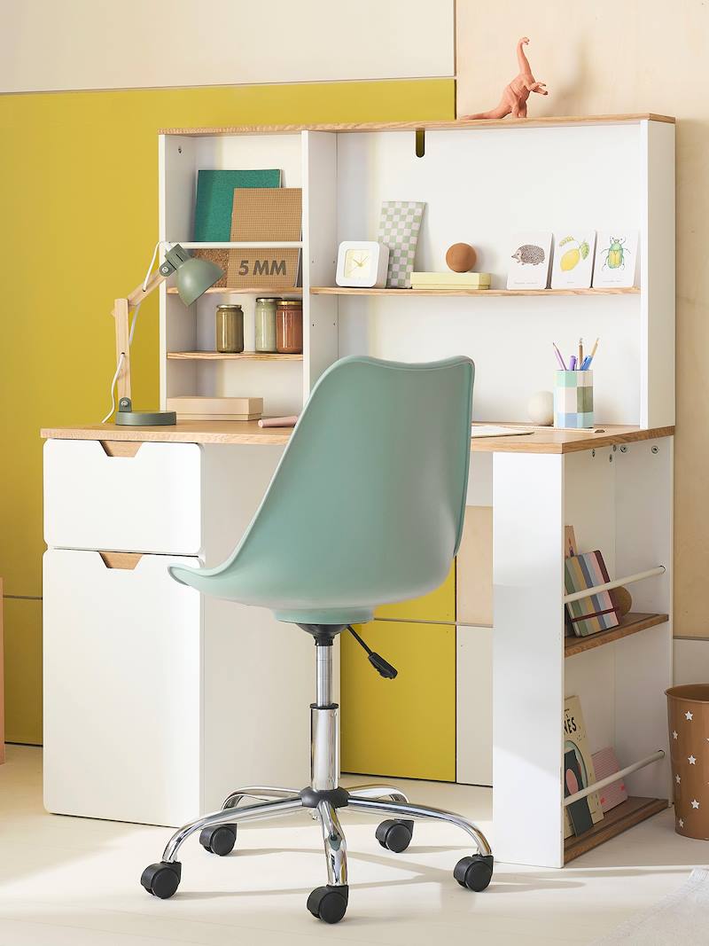 Bureau Enfant Avec Rangement Et Station De Recharge – 90x48x109 Cm, 2 Tiroirs, étagères Réglables, Tableau Liège – 8-12 Ans