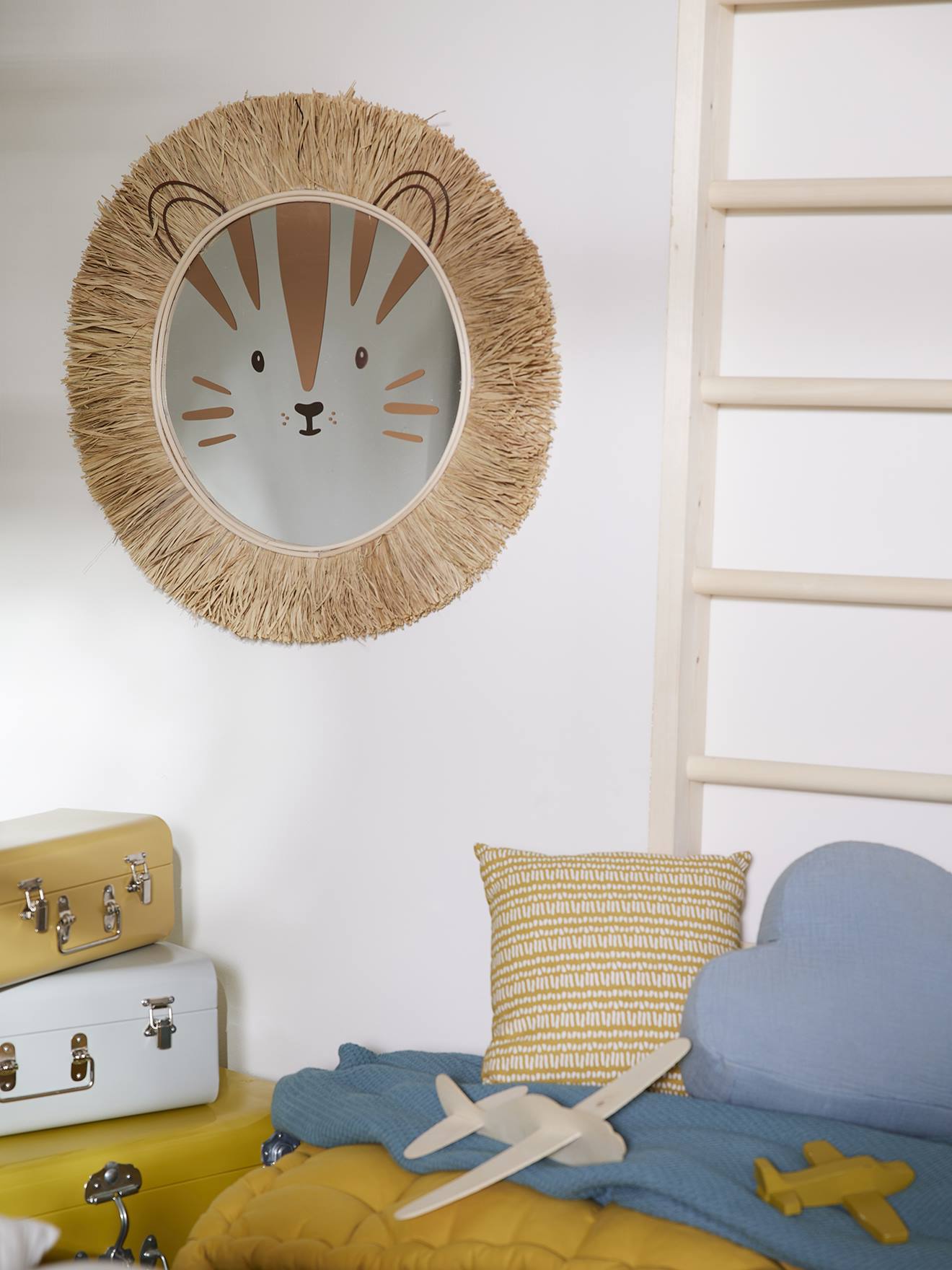 Vertbaudet Xl Leeuw Spiegel Van Rotan En Raffia Mokka